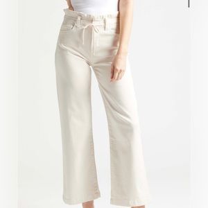 Paige Carly High-Rise Wide-Leg Jeans Size 24 

Cream colored, tie waistband